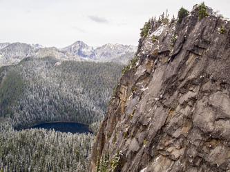 A cliff on the north side of Little Bulger and Deer Lake (?) on the valley floor.