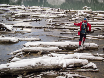 The tedious log crossing over the Blanca Lake outlet.  And by "log", I mean dozens of logs.