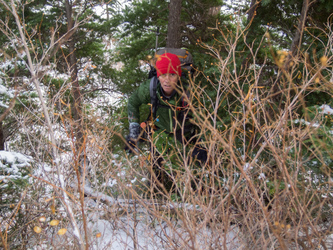 We found some steep, slippery brush on the way up.