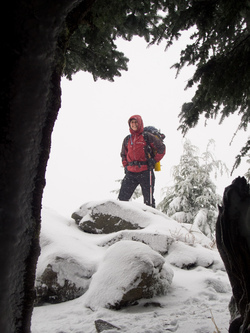 On the summit of Mount Washington.