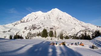 Our campsite.  And an awesome shovel pose.