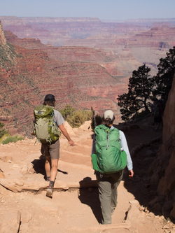 On the south rim of the Grand Canyon heading down the South Kaibab Trail.
