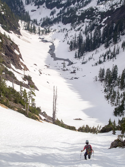 It was a steep snow descent down to Devils Lake.  We descended face-in for the first 50 feet.