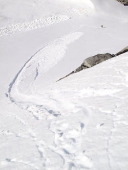 We glissaded down to the small glacier north of the Dip Top/Lynch col.