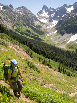 Switchbacking up.