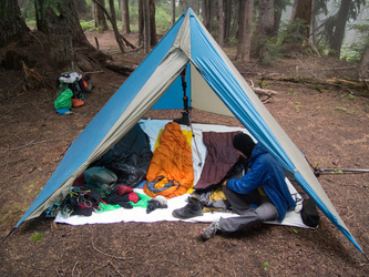 Our camp near Lyman Lake, where we were kept up after sunset by a crazy doe that kept crashing through the underbrush and snorting.  Later we were woken by the strange sounds of... we weren't sure what, our best guess was porcupine mating calls.