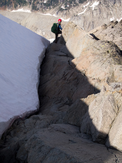 The beginning of our descent onto the Chickamin Glacier.  This descent was by far the most difficult part of the whole trip.