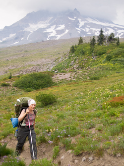 Dark clouds gathered around Mount Hood as we approached our camp in Paradise Park.