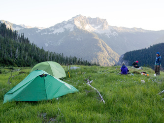 Our camp in the 5,000' basin.  Mount Saul in the background.