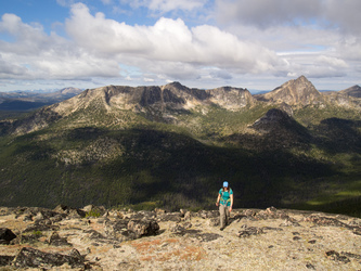 Amphitheater Mountain and Cathedral Peak from the west slopes of Apex Mtn.