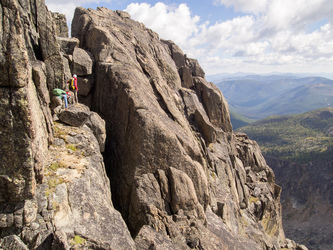 Investigating a possible location for the second crossing of the ledge.  We didn't end up going this way.