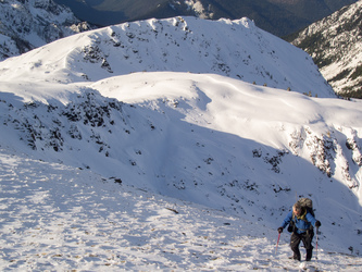 Climbing the side of Snowgrass's south ridge.