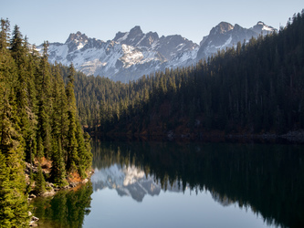 Overcoat Peak and Chimney Rock over Hester Lake.