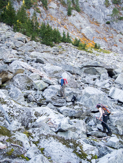 Ascending the boulder field directly south of Little Hester Lake.