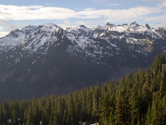 Thor Peak, Nimbus Mountain, and Slippery Slab Tower from the south slopes of The Hydrant.