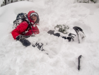 Floundering in deep powder.