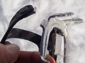 My crampons broke as I was punching steps through a very solid breakable crust.