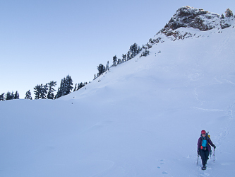 Cracks propagating through small patches of  wind slabs persuaded me and Lindsay to turn around.  Matt and Yana continued to the summit.