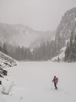 Walking across Coal Lake.