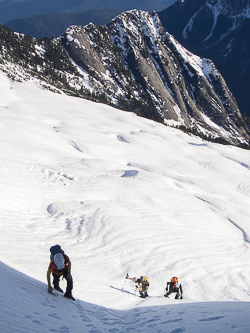 Climbing up to the first pass, which was too steep to descend on the west side.