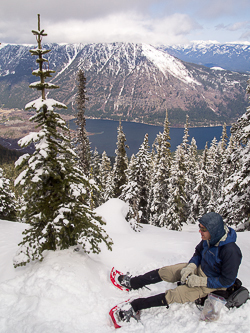 On the summit of Round Mountain, looking down on Lake Wenatchee.