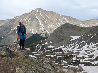 Above Lake Ann with Huron Peak in the background.