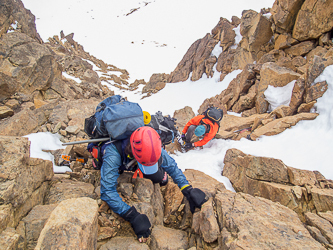 Mixed rock and snow in the gully.