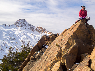 On the summit of Mythic Peak with North Twin in the background.