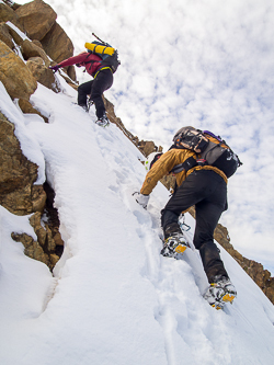 Descending the east ridge from the summit.  This was the crux.