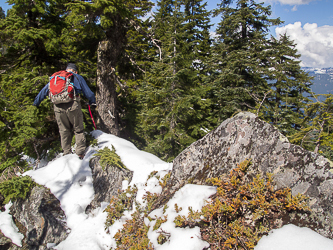 Scrambling the ridge at the 4,480' col.