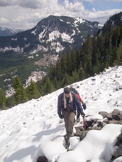 Traversing the NE slopes of the ridge.  Web Mountain in the background.