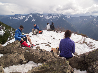 Even on a marginal weather weekday there is still a crowd on the summit.