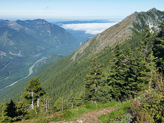 Looking down on I-90 from the south slopes of Mount Defiance.