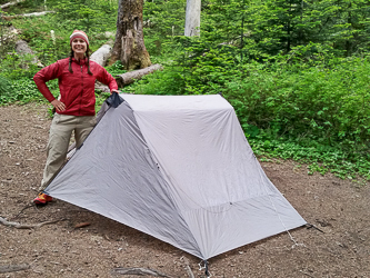 Our camp in the noisy Wahtum Lake Campground.  Later we found out that it is known as a party spot.