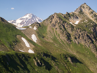 Glacier Peak, point 7,520', and the 6,600' col that leads to the area below the White Chuck Glacier.