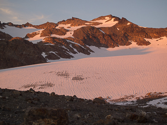 Kololo Peak from camp.  Most of our route for the next day is visible.  It was an easy stroll up the White Chuck Glacier and snowfields to the NW ridge and then easy walking to the summit.