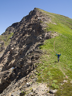 Descending Indian Head Peak's west ridge.