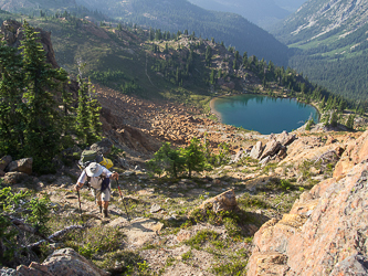 Ascending Paddy-Go-South's north slope.  Sprite Lake below.