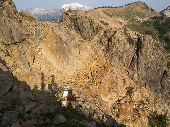 Traversing the north side of Paddy-Go-North's NW ridge.  Our next destination, Sherpani Peak, on the horizon.