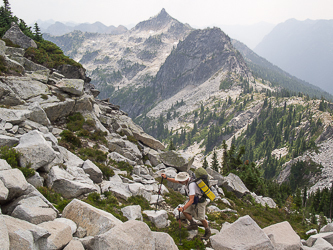 Ascending South Granite Mtn's SW ridge with Sherpani Peak in the background.