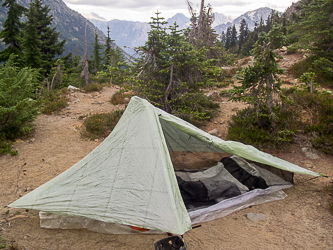 Our camp near the outlet of Sprite Lake.