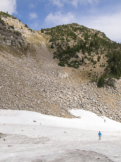 Looking at the broad gully we will take up to The Cradle's east ridge.