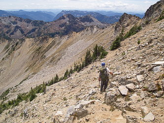 Traversing the south side of the east ridge.