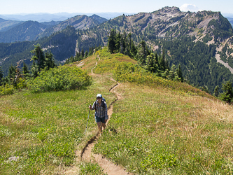 Hiking up Alta's south ridge.  Rampart Ridge in the background.