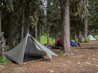 Camp at Buck Creek Pass.  We camped early this day because we did not want to go over High Pass with bad weather and limited time.