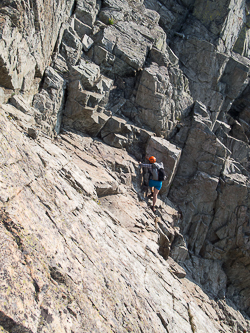 Instead of taking the exposed 3rd class section of ridge, we traversed below on the south side of the ridge.  I don't know if it was any better.