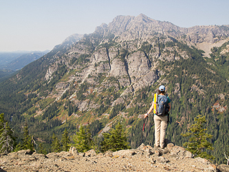 Goat Mountain with its summit in the smoke from wildfires.