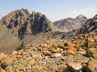 Middle Scatter Peak (left) and the main summit of Scatter Peaks, our next destinations.