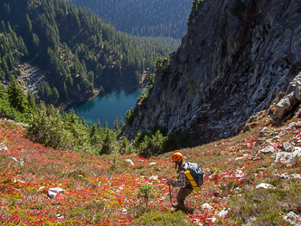 Descending Mount Fernow's south slope to Jakes Lake.