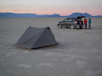 Our camp, in the middle of the Alvord Desert.